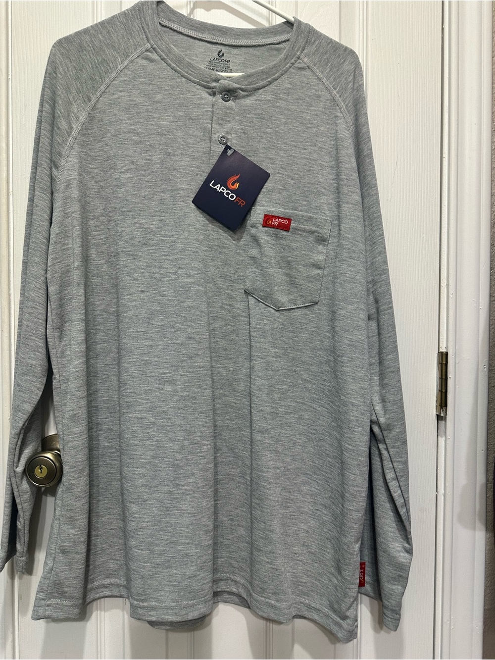 Men’s Long-Sleeve Henley Shirt - Light Gray Lapco FR work shirt